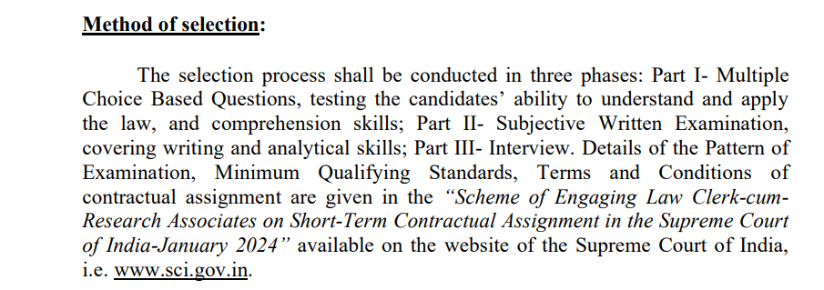 Supreme Court Law Clerk cum Research Associates Recruitment 2024